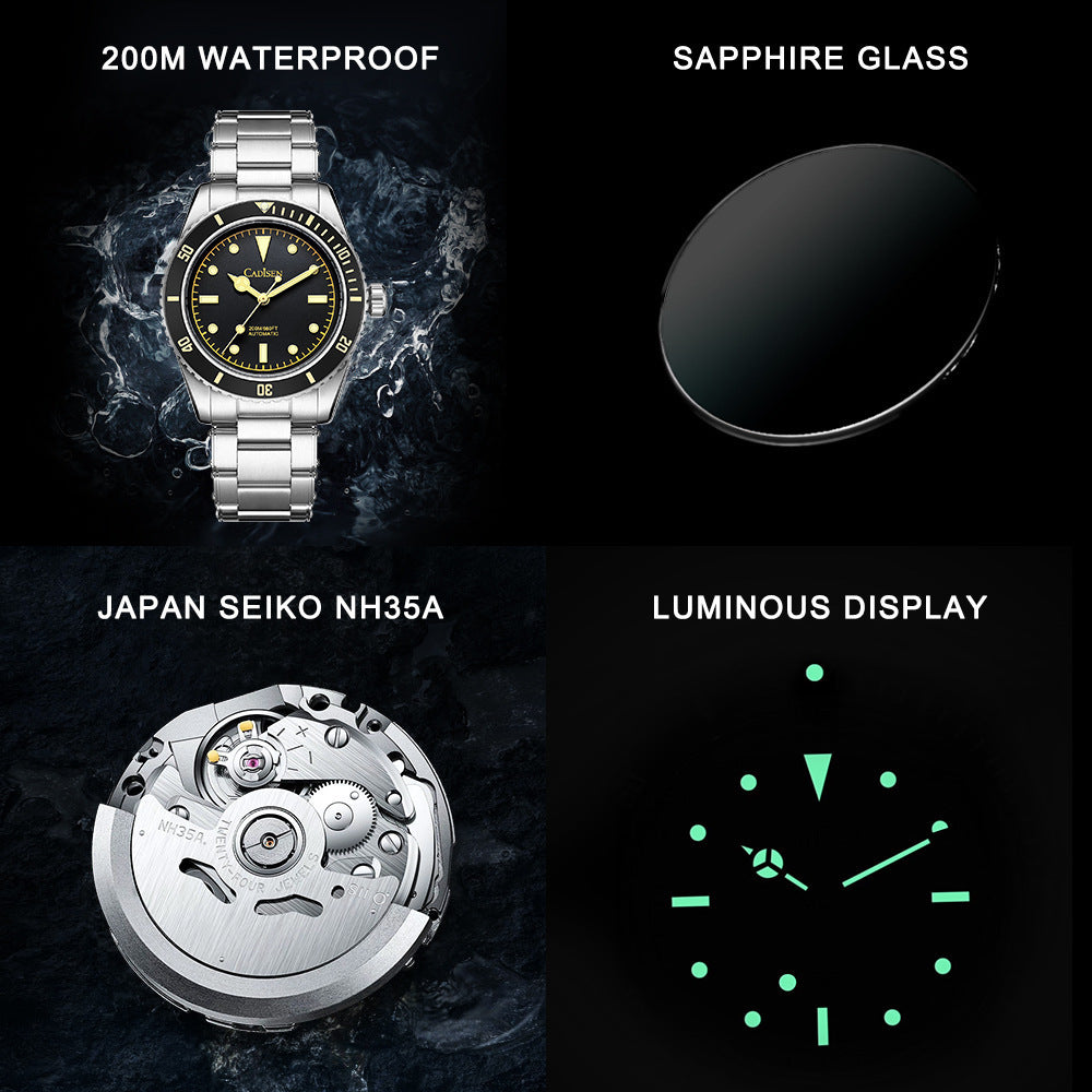 CADISEN Mens Automatic Watch Mechanical NH35 Movement Waterproof Sapphire Glass Casual Business Watches