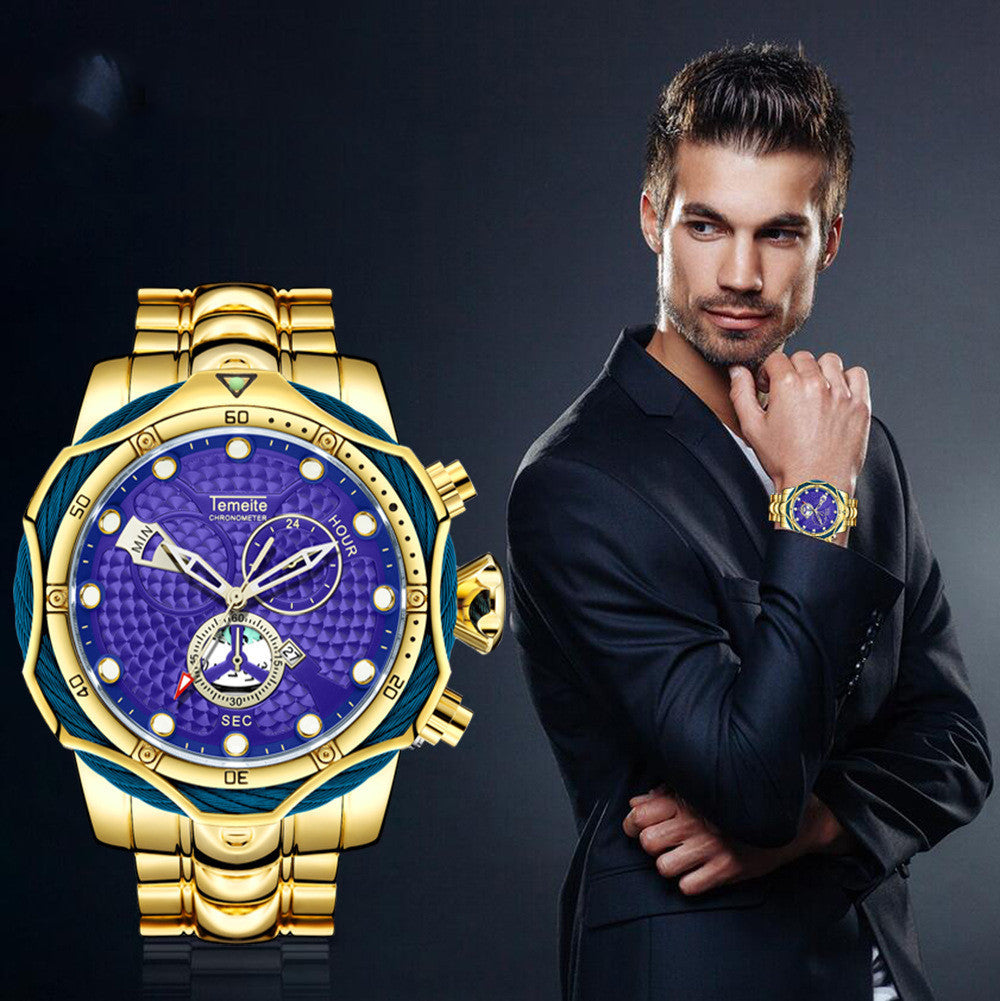 Temeite Brand Luxury Design Men's Quartz Watch Steel Band Quartz Wristwatch