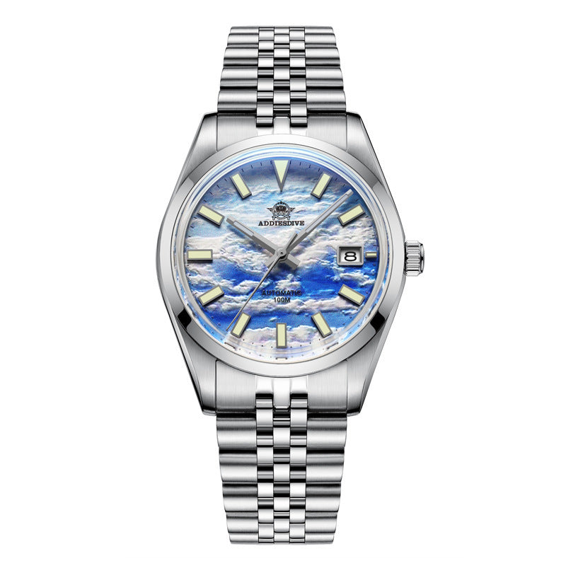 ADDIESDIVE Orologio meccanico automatico da uomo europeo americano, da lavoro, per il tempo libero, orologio da polso di lusso, luminoso, impermeabile, argento