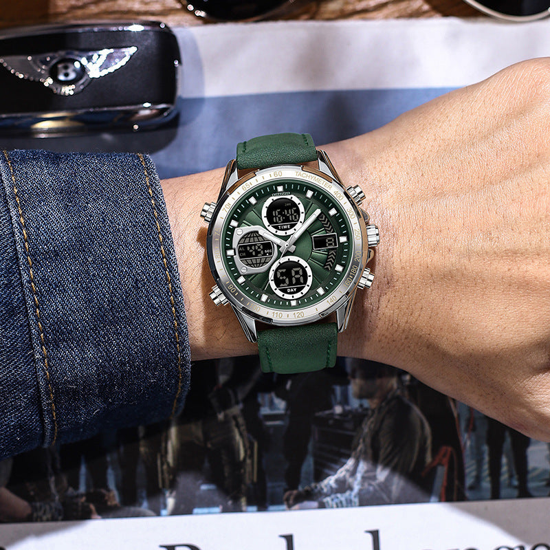 Orologio da uomo di lusso di alta marca, al quarzo, digitale, militare, sportivo, da polso in vera pelle.