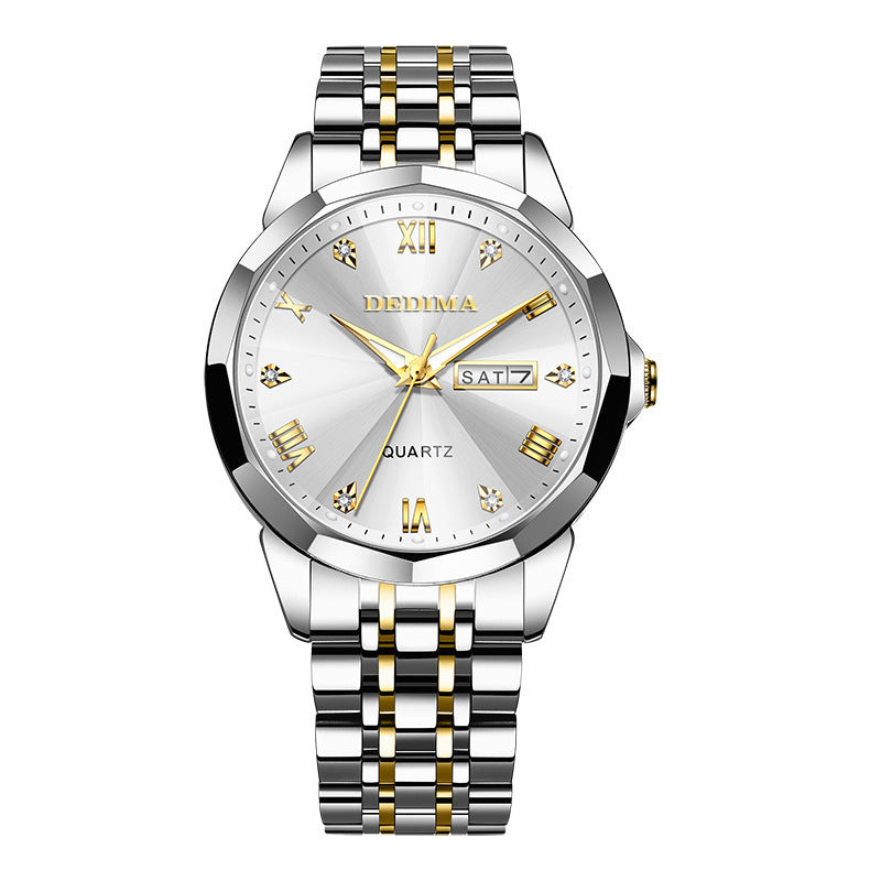 Orologio da polso da uomo di lusso DEDIMA, luminoso, impermeabile, al quarzo, in acciaio inossidabile.
