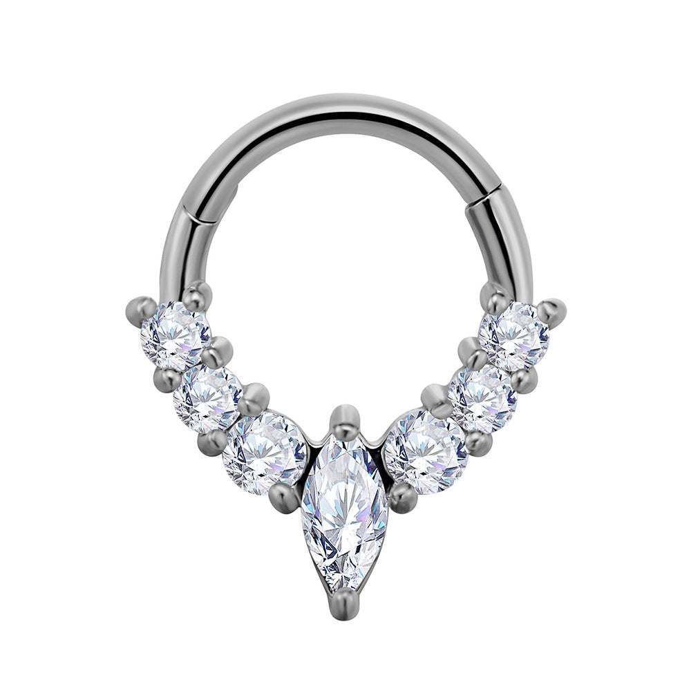 Stainless Steel Material Casting Water Drop-shaped Zircon Nose Ring