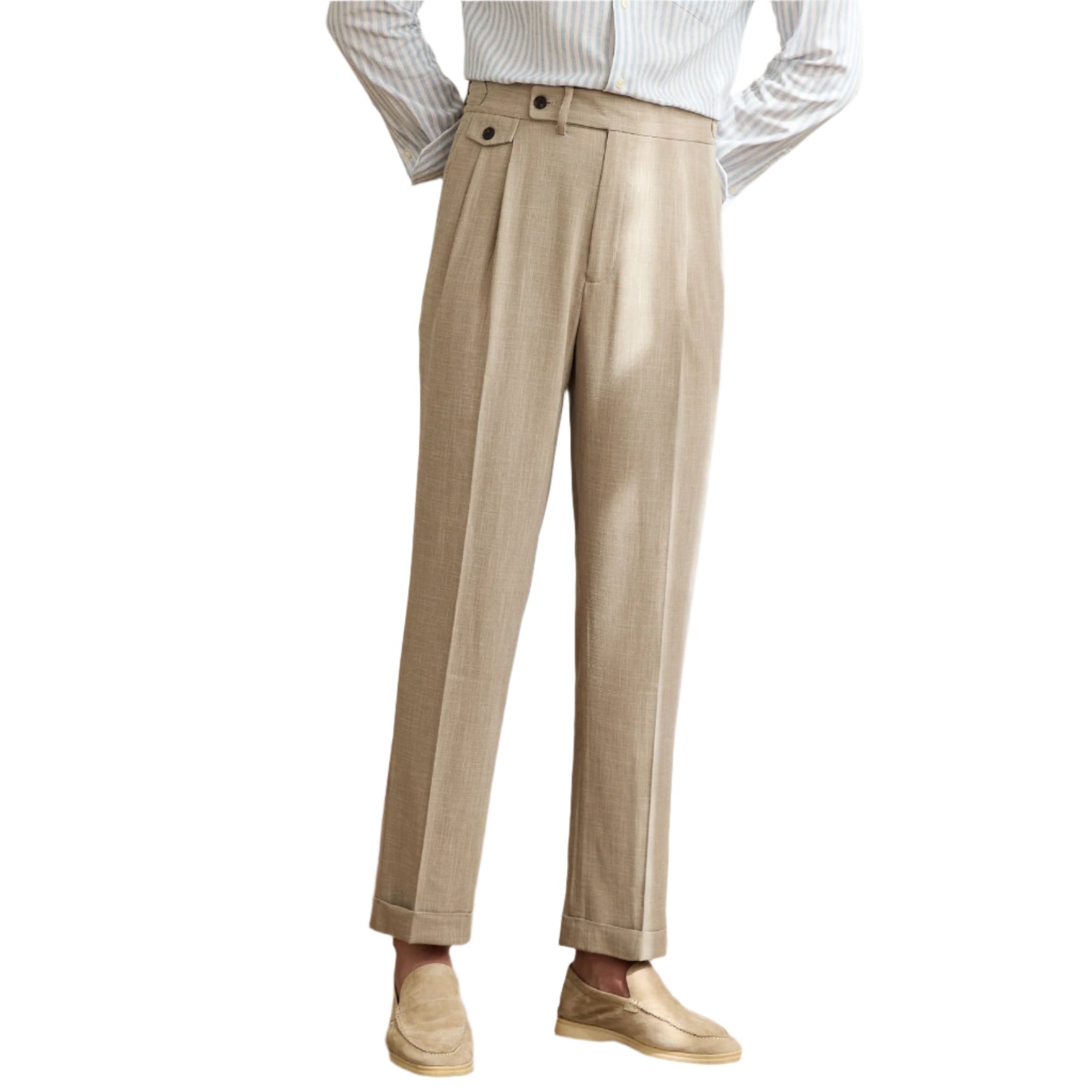 Men's All-match British Business casule Pants Straight Leg High-waisted Suit Long Pants Men Vintage Paris Buckle Pants
