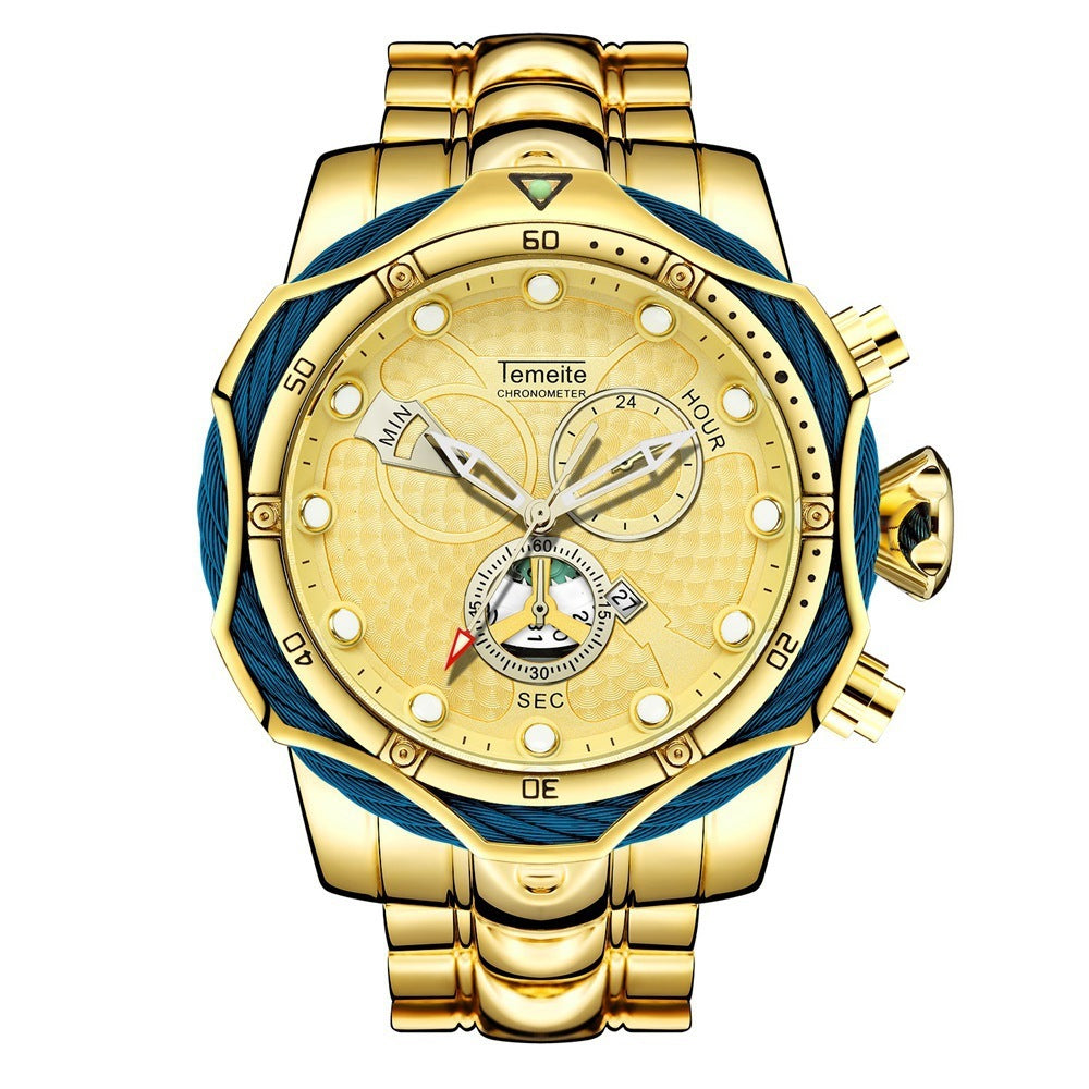 Temeite Brand Luxury Design Men's Quartz Watch Steel Band Quartz Wristwatch