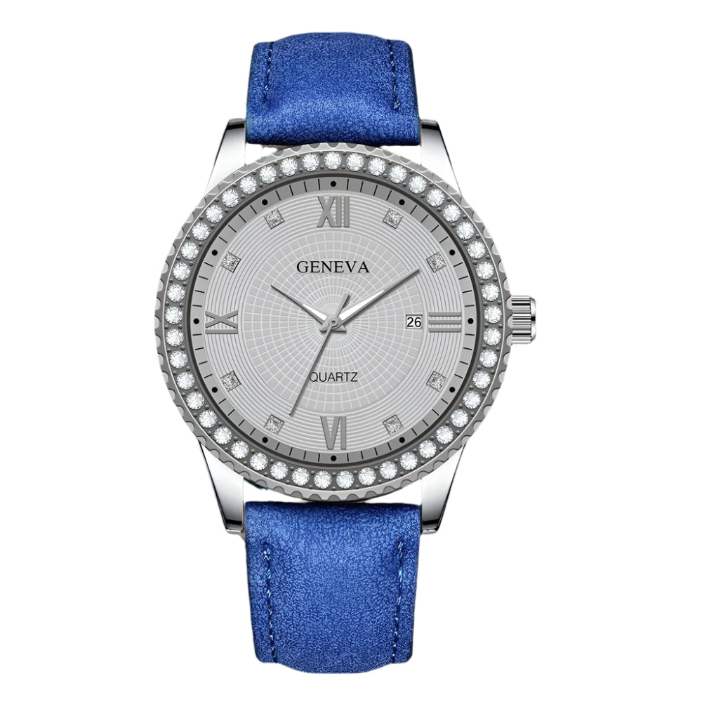 Genève Nieuwe Romeinse Schaal Heren Diamant vervaardigd Kalender Stalen Band Quartz Horloge Roestvrij Staal Heren Quartz Horloge