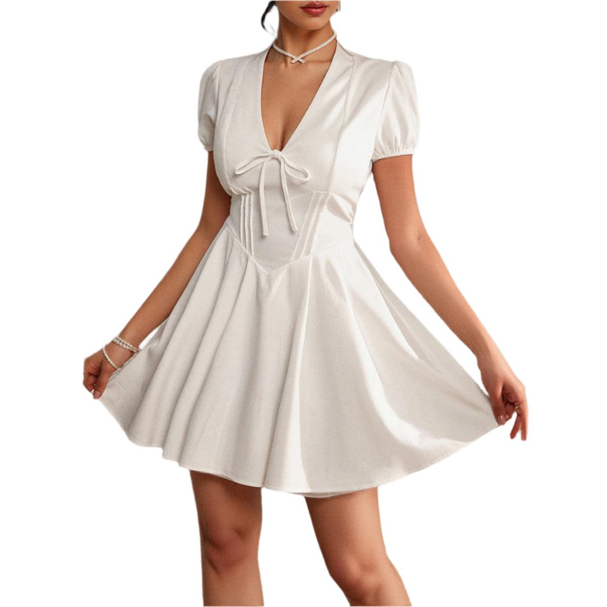 Women's Fashionable Casual Short Puff Sleeve Dress High Waist Half Sleeve Stylish Short Dress Women's Short Dress