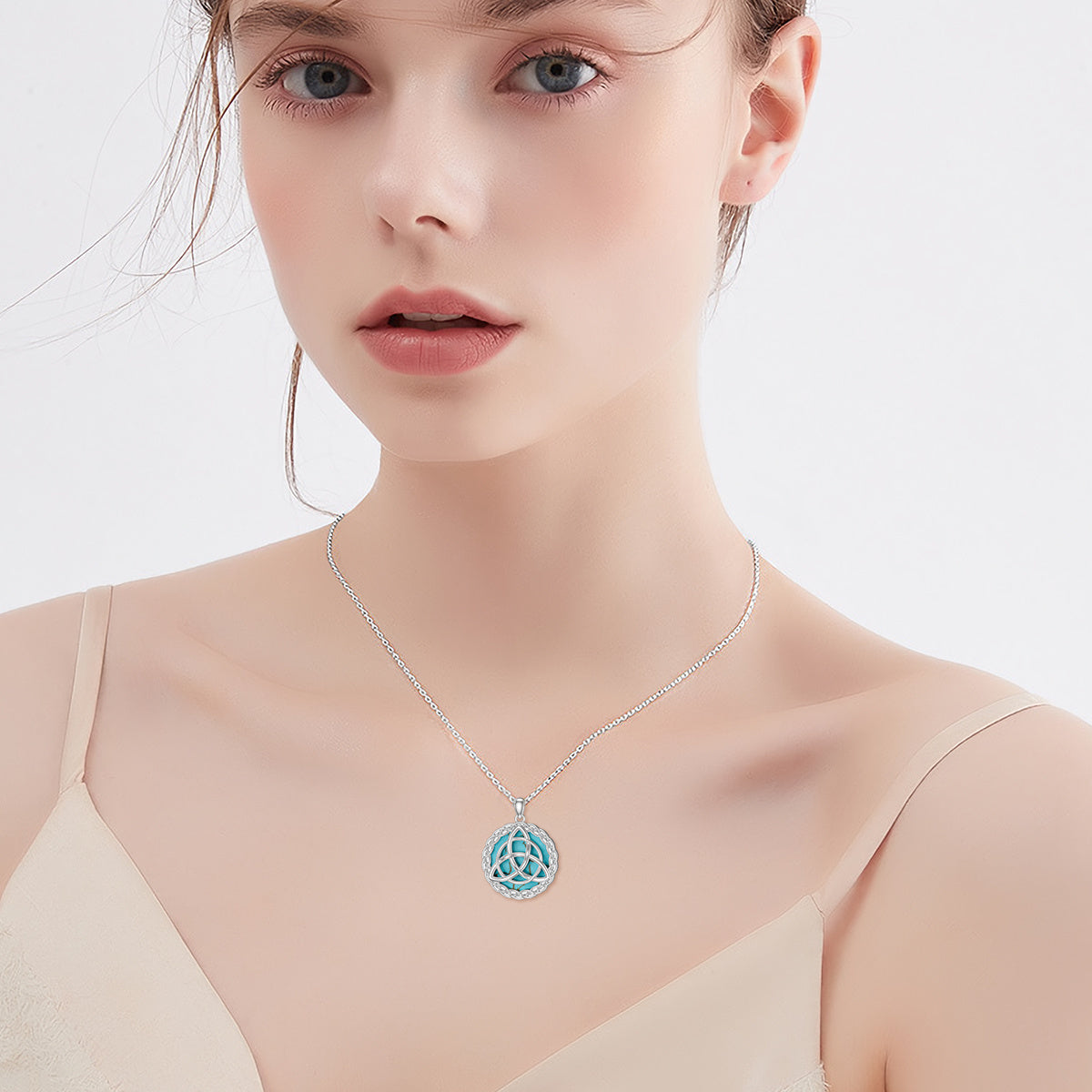 Celtic Necklace 925 Sterling Silver with Genuine Turquoise Trinity Knot Pendant Good Luck Irish Jewelry