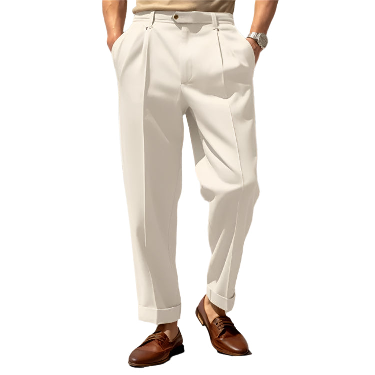 Men's Casual Pant Comfortable Mid-waist Button Straight Suit Pants