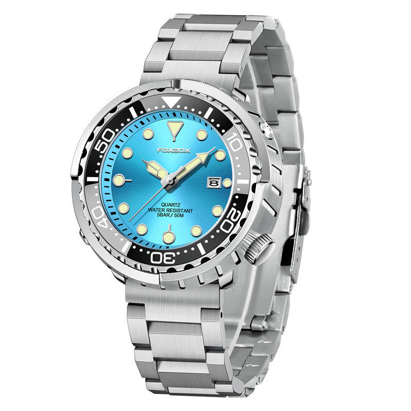 Orologio da uomo Foxbox alla moda con movimento al quarzo automatico, calendario luminoso, personalizzato, classico, a tre lancette, impermeabile
