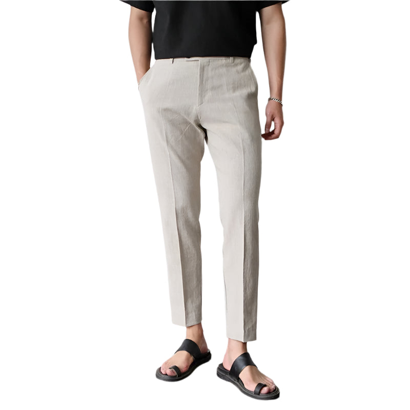 Men's White Cotton Linen Fabric Men's Casual Pants Breathable