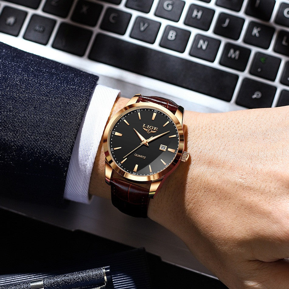 LIGE LG8970 Men's Chronograph Leather Strap Luxury Watches - Acquisti Online