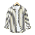Men's Fashionable Casual Shirt Solid Color Polyester Fiber Vertical Striped Long-sleeved Shirt Loose Men's Casual Shirt