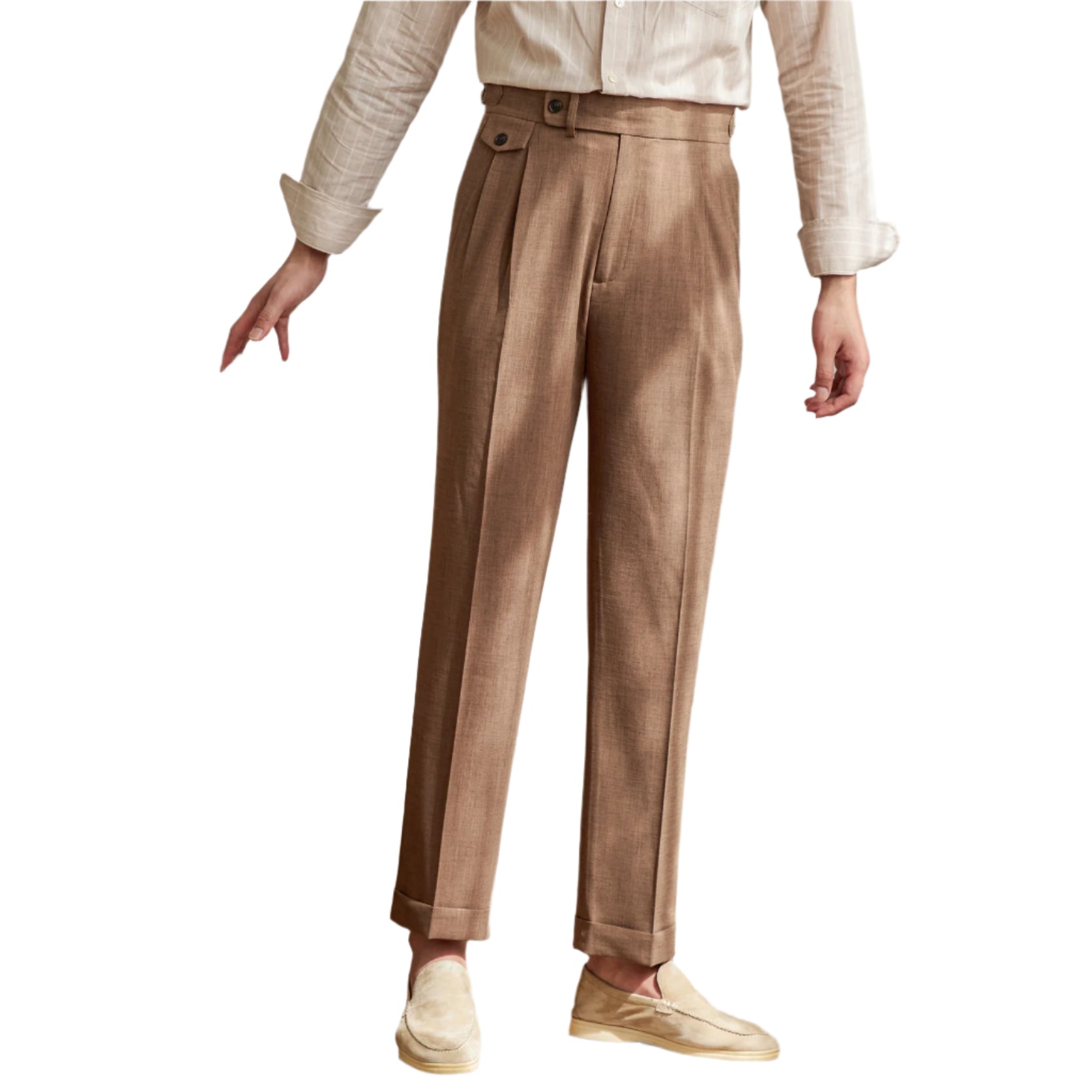 Men's All-match British Business casule Pants Straight Leg High-waisted Suit Long Pants Men Vintage Paris Buckle Pants