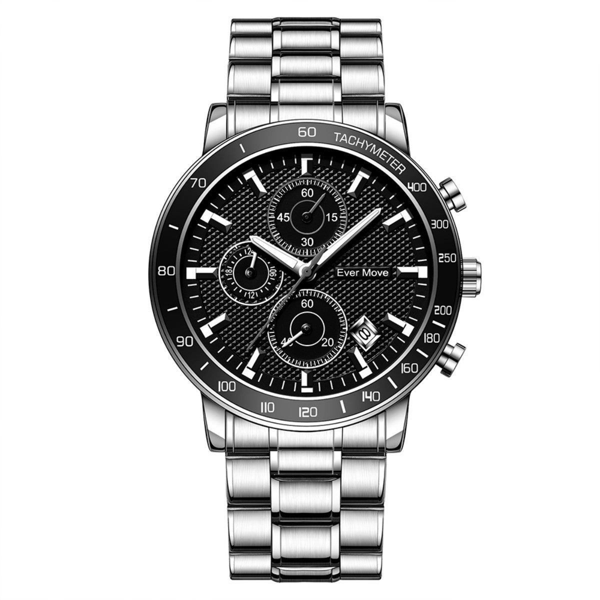 Orologio al quarzo da uomo Ever Move, impermeabile, per adulti, con tre lancette, cinturino in acciaio, piccolo orologio luminoso