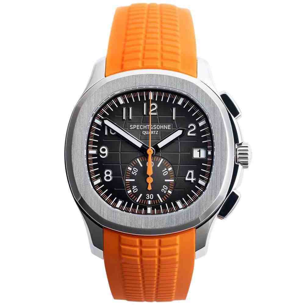 Specht&amp;Sohne Orologio da uomo alla moda, cronografo al quarzo con data, in gomma antiurto, impermeabile fino a 50 m
