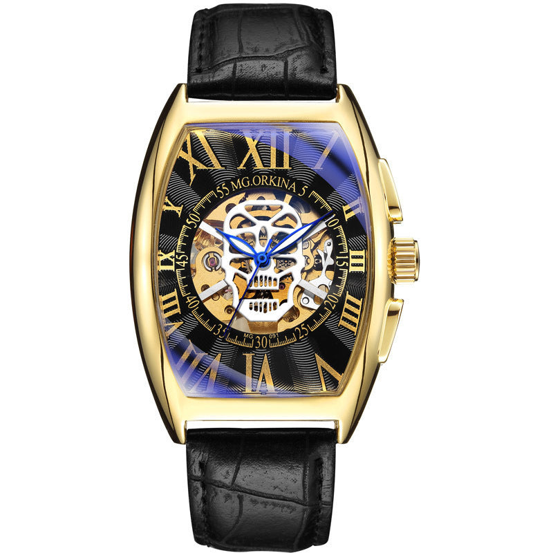 Orologi da uomo di lusso, orologi scheletrati, orologi da polso meccanici automatici da uomo con cinturino in pelle