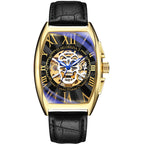 Orologi da uomo di lusso, orologi scheletrati, orologi da polso meccanici automatici da uomo con cinturino in pelle