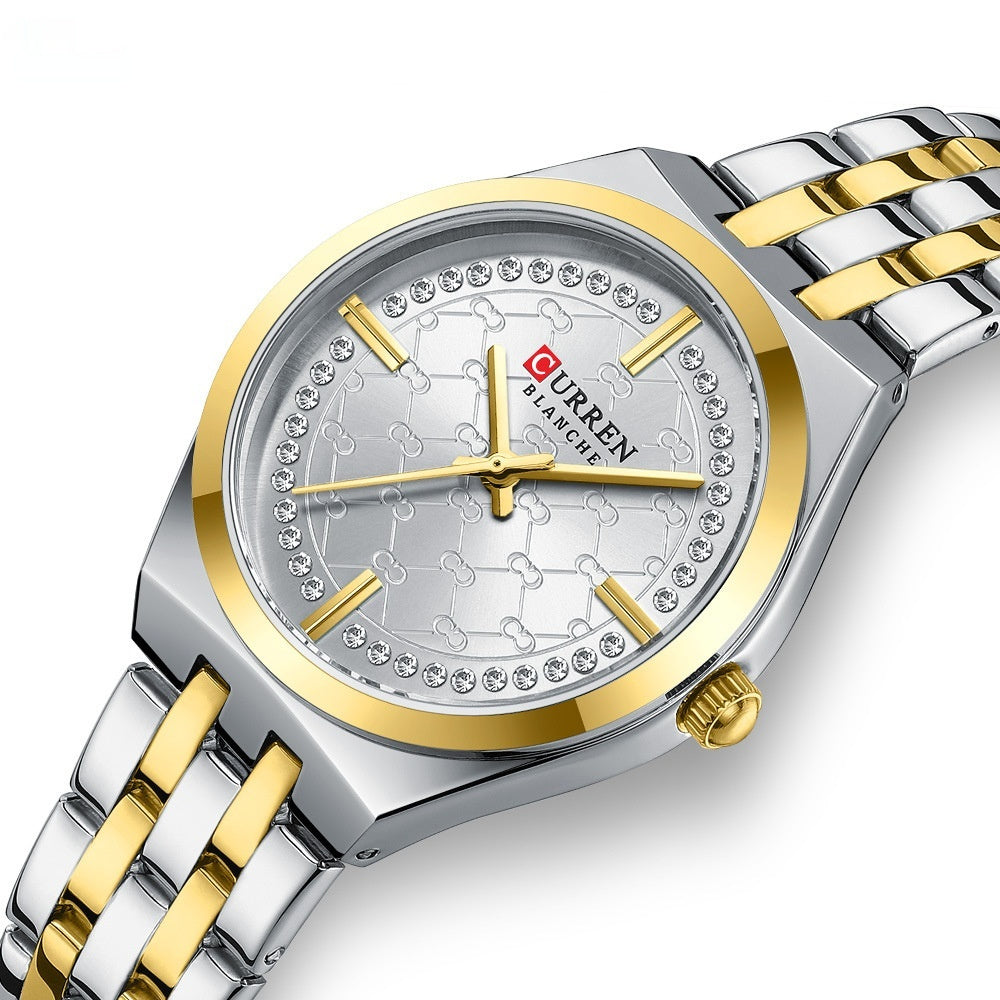 CURREN Women's Quartz Watch Luxury Diamond Stainless Steel Strap Waterproof Small Dial Ladies Casual Watches