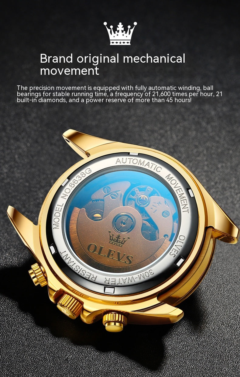 Olevs Men's Fashionable Business Casual Watch Luminous Waterproof Multifunctional Steel Band Automatic Watch