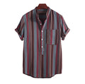 Camicia alla moda da uomo con colletto alto, manica lunga, stile esplosione, risvolto, righe stampate, camicia hawaiana da uomo