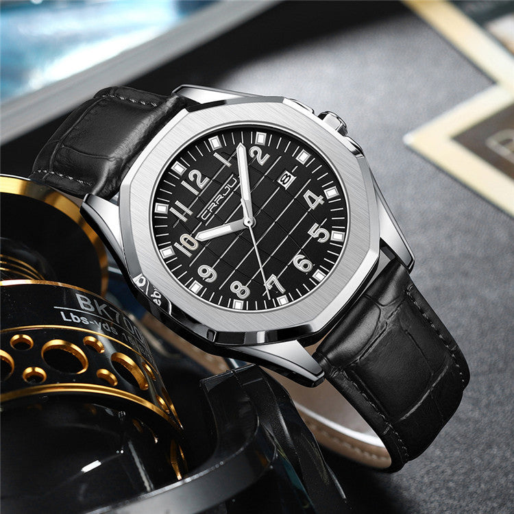 Orologio da uomo CRRJU 5022 casual da lavoro con cinturino in pelle