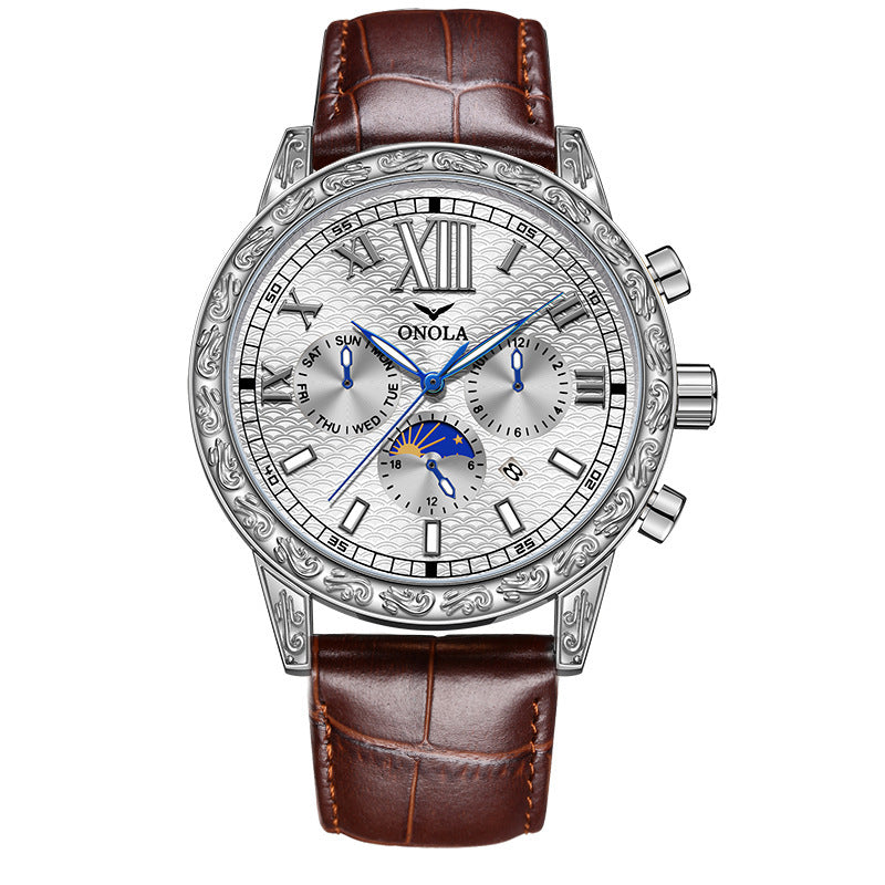 Orologio da uomo ONOLA di lusso, automatico, in oro, con movimento meccanico, luminoso, impermeabile 30 m, cinturino in pelle