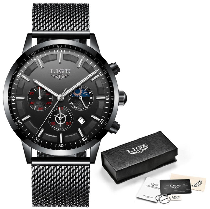 Men's personality fashion trend casual waterproof moon phase quartz watch