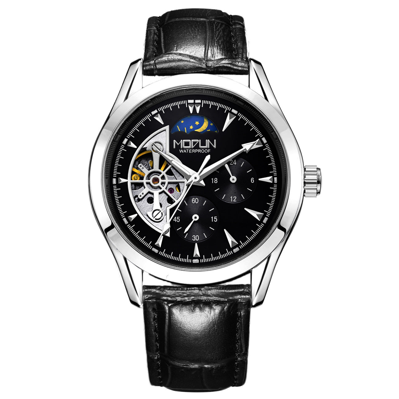 Orologio meccanico automatico da uomo a sei lancette e tre contatori