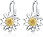 Daisy Leverback Hoop Earrings in White Gold Plated Sterling Silver