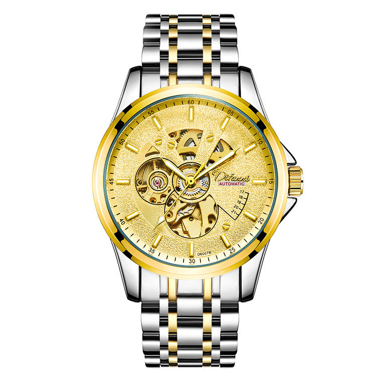 Orologio da uomo meccanico completamente automatico alla moda con cinturino in acciaio di lusso hipster