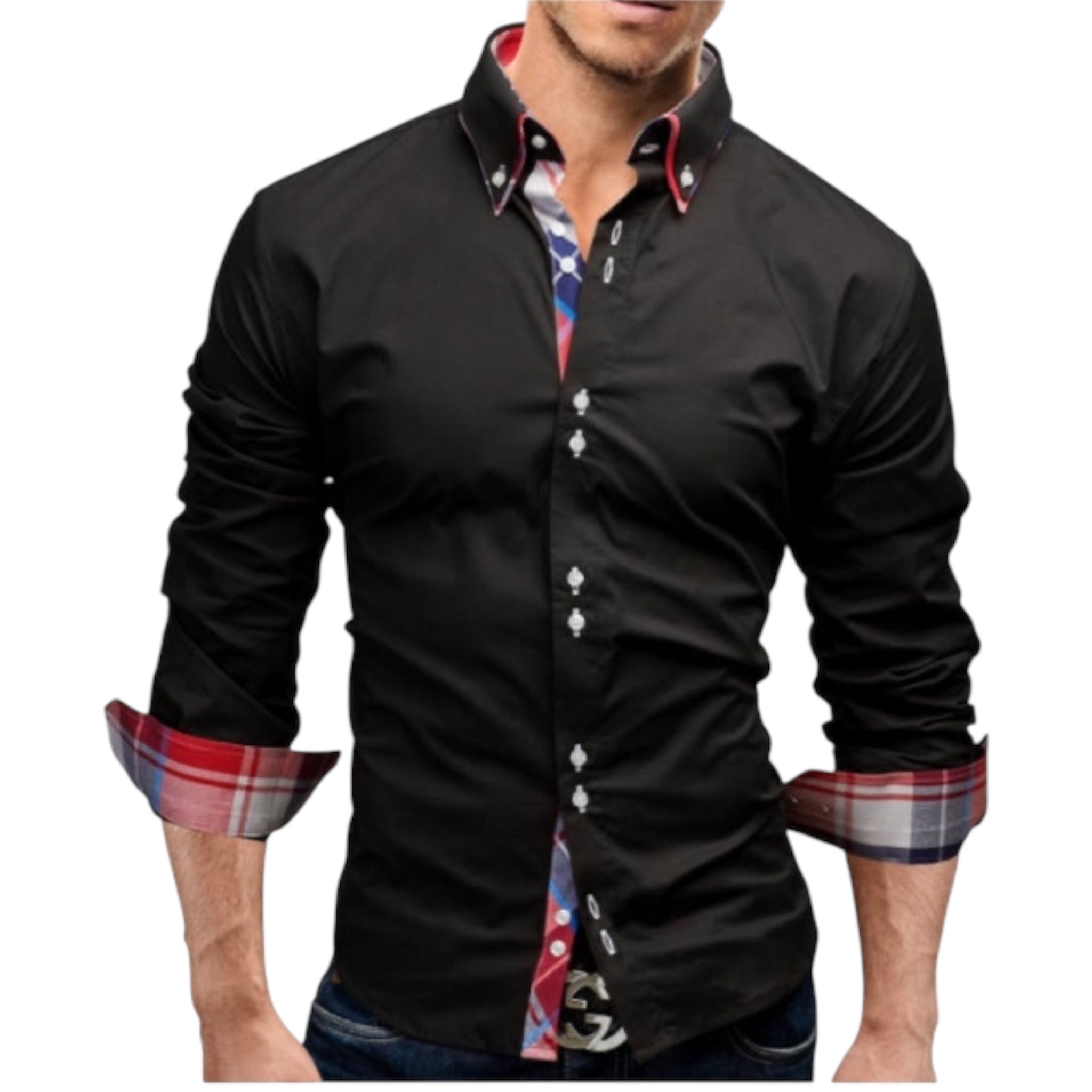 Camicia casual alla moda da uomo, tinta unita, in cotone e poliestere, elegante, classica, vestibilità slim, camicia casual da uomo