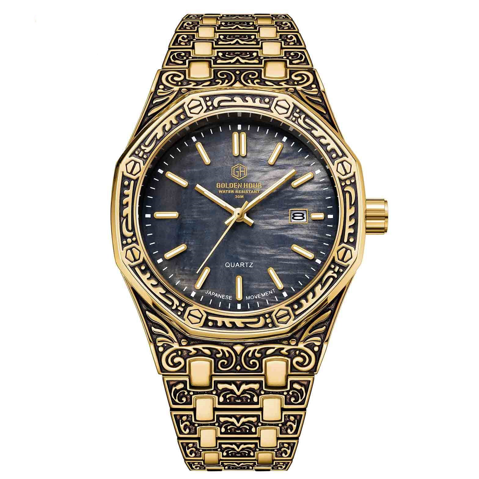 Golden Hour Man Casual Fashion Automatic Movement Spiral Crown Round Quartz Waterproof Steel Man Casual Watch - Acquisti Online