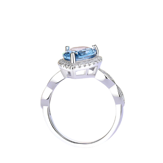 Ring met gekleurde edelstenen voor dames, S925 sterling zilver, oceaanblauw temperament, commute