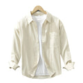 Men's Fashionable Casual Shirt Solid Color Pure Cotton Cardigan Simple Long Sleeve Shirt Men's Fashion Casual Shirt