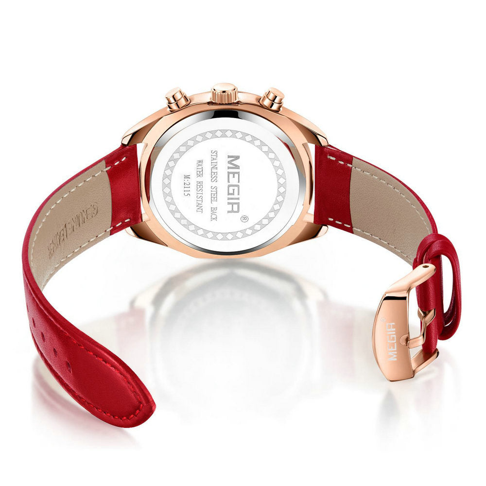 MEGIR Dames Quartz Horloge Waterdicht Topmerk Luxe Chronograaf Dames Polshorloge Echt Leer Casual Horloge