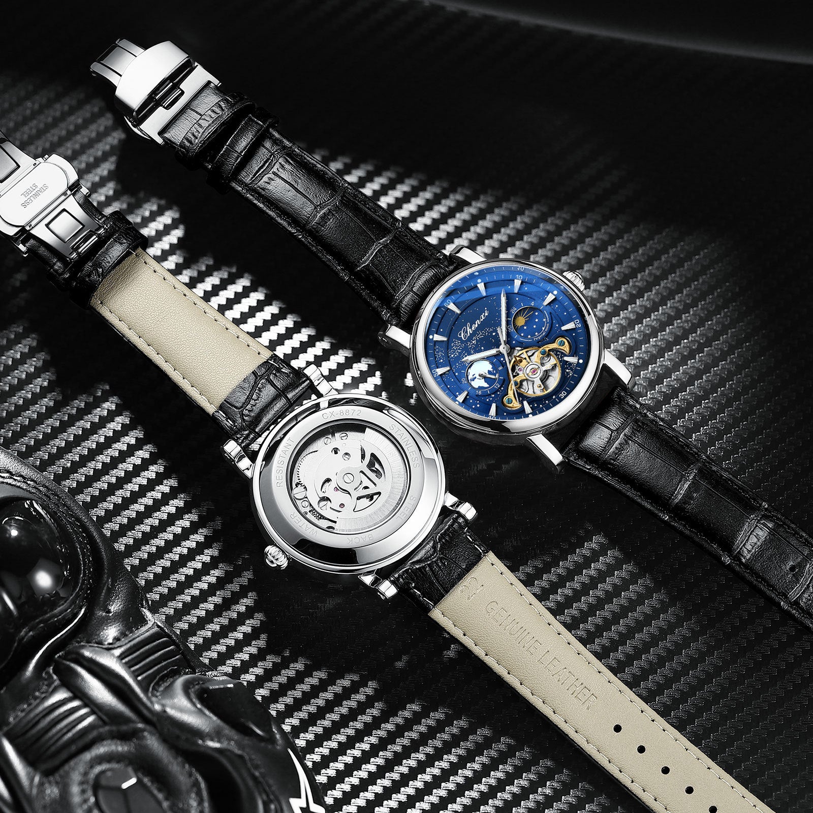 CHENXI Mens Automatic Mechanical Watch Tourbillon Luxury Quartz Waterproof Luminous Wristwatch