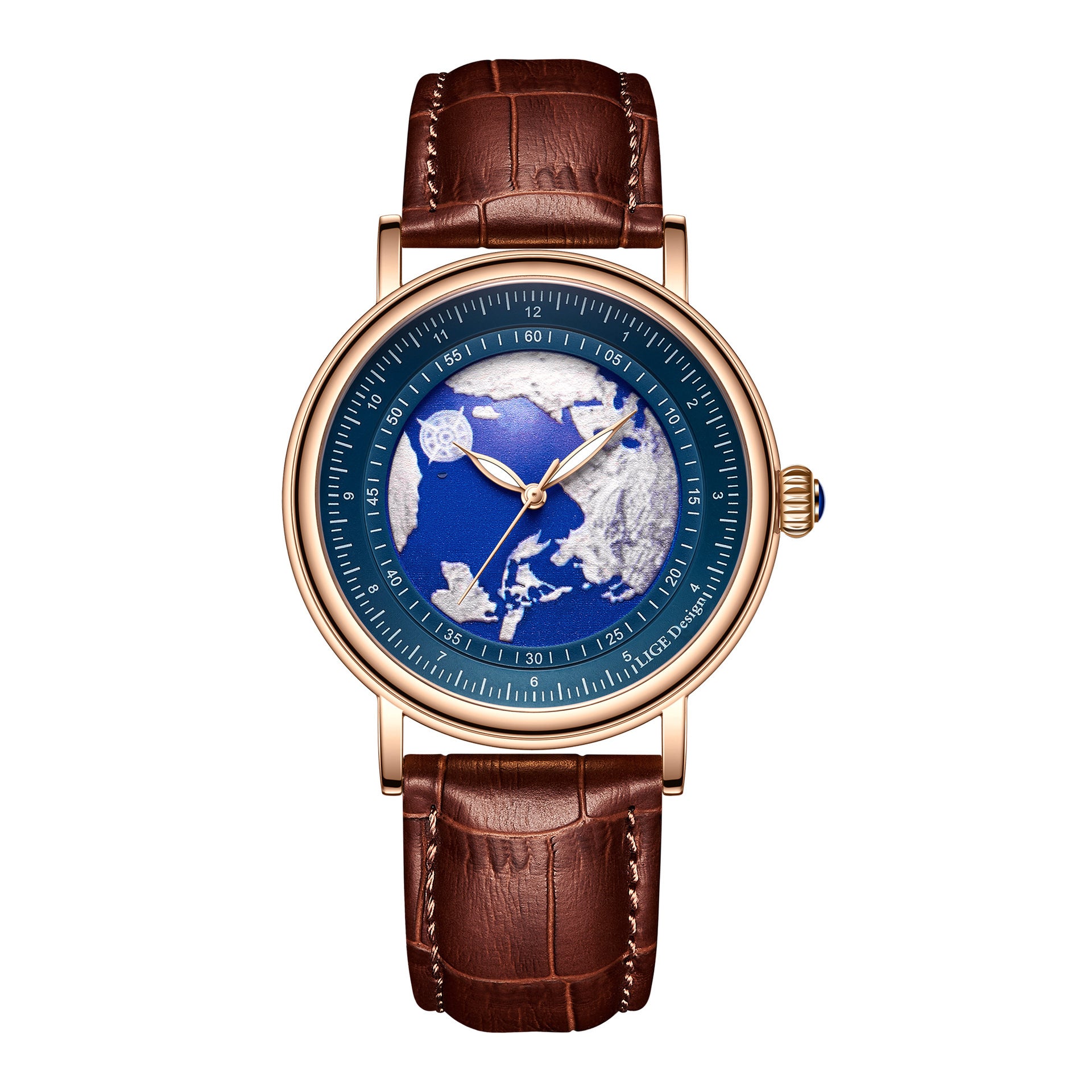 LIGE Brand Women's Quartz Watch World Map Unique Design Waterproof Analog Original Leather Band Women's Quartz Watch