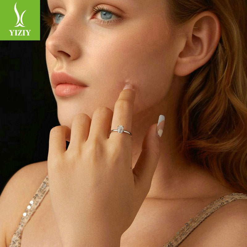 Nieuwe ovale Moissani diamanten ring met één karaat, trouwring, klassieke, eenvoudige bedel, ring van puur zilver (S925)