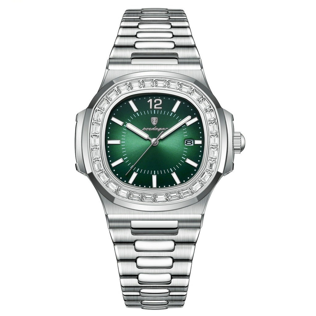 POEDAGAR Luxury Men's Quartz Watch Square Waterproof Luminous Date Stainless Steel Men's Watches