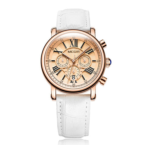 MEGIR Luxe dameshorloges, modieus, casual dameshorloge met quartzhorloge, waterdicht leren dameshorloge