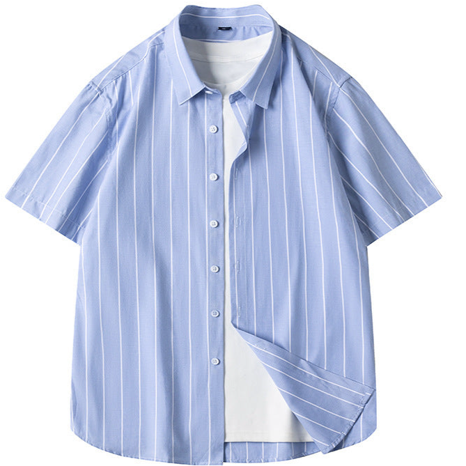 Men's Fashionable Casual Shirt Short-sleeved Shirt Regular Fit Cardigan Leisure Striped Casual Men's Stylish Shirt