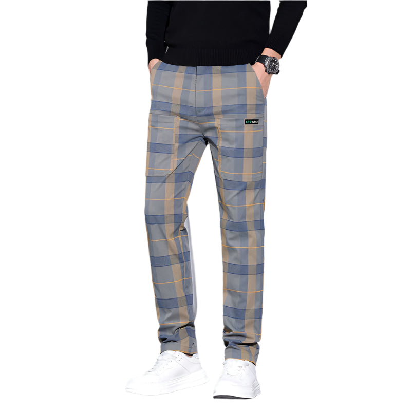 Modieuze casual broek voor heren, geruite casual broek, bijpassende kleding, polyestervezel, middelhoge taille, niet elastisch, herenbroek