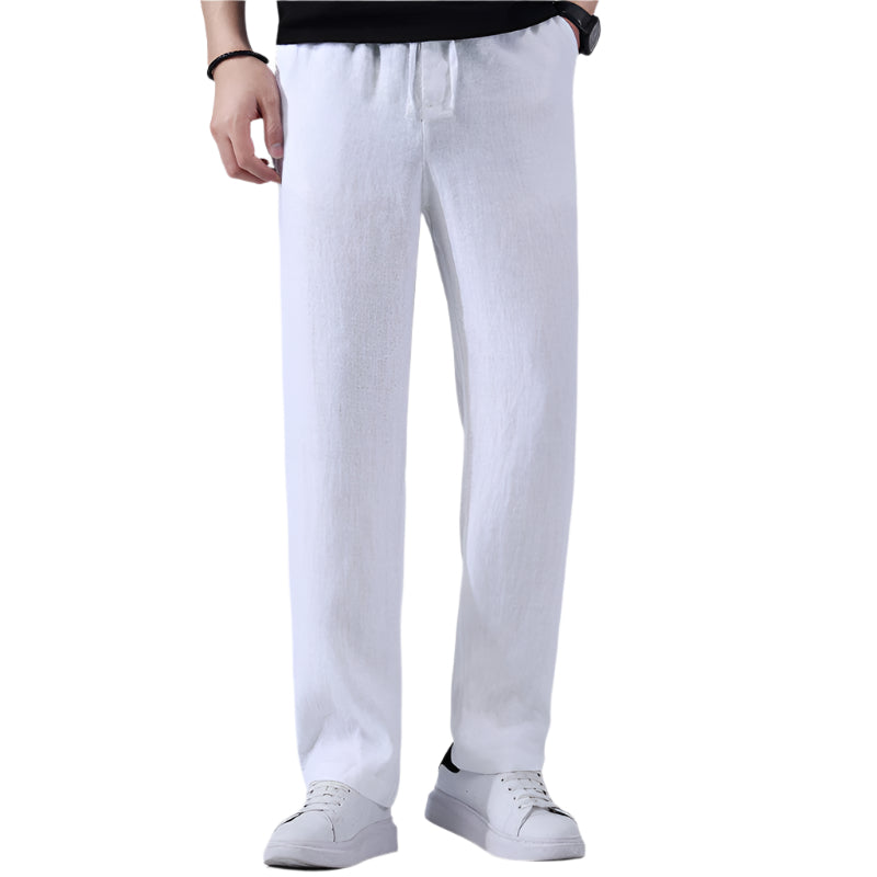 Men's Fashionable Casual Straight Wide Fashion Loose Sports Elastic Trousers Mid waist Thin Linen Men's Casual Trousers