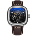 Orologio meccanico automatico da uomo alla moda con quadrante quadrato cavo