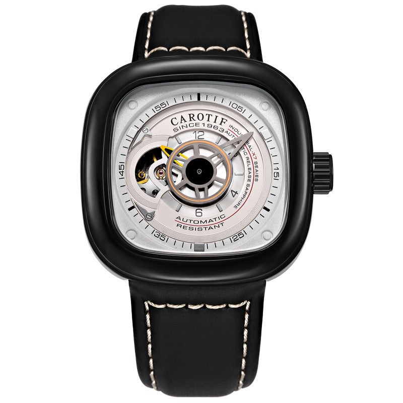 Orologio meccanico automatico da uomo alla moda con quadrante quadrato cavo