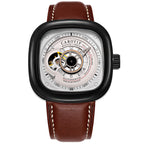 Orologio meccanico automatico da uomo alla moda con quadrante quadrato cavo
