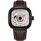 Orologio meccanico automatico da uomo alla moda con quadrante quadrato cavo