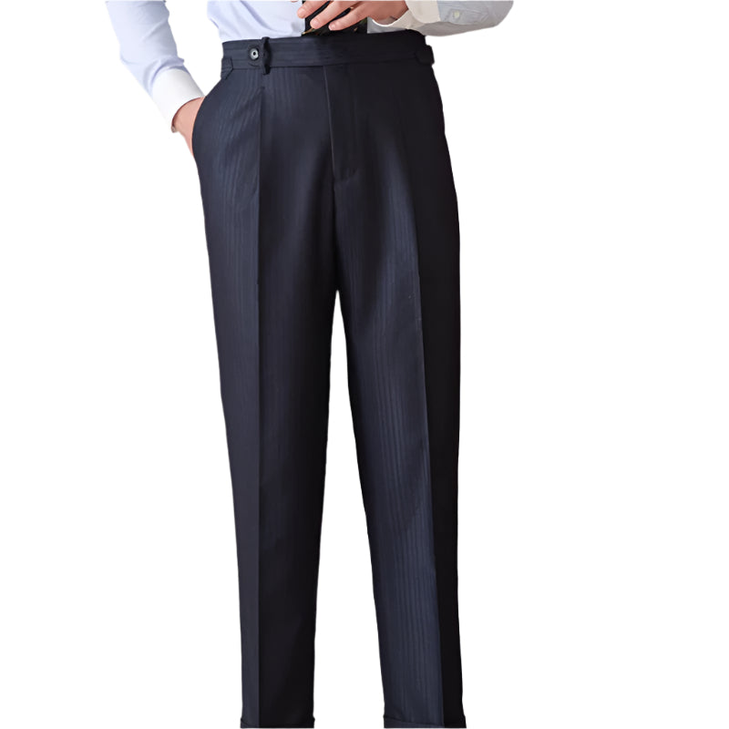 Men's Business Casual Formal Pants Solid Color Mid Waist Striped Straight High-waisted Pants Men's Casual Formal Pants - Acquisti Online