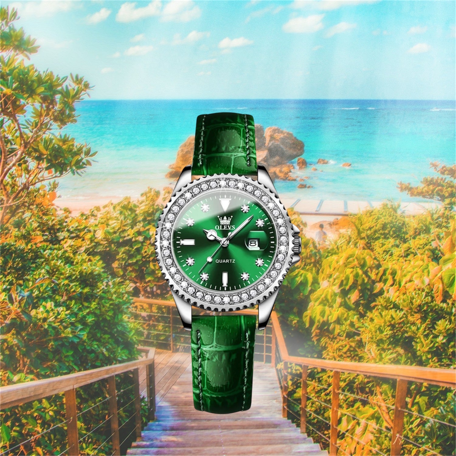 OLEVS  Women Diamond Quartz Watch Analog Stainless Steel Two Tone Waterproof Luminous Women WristWatch