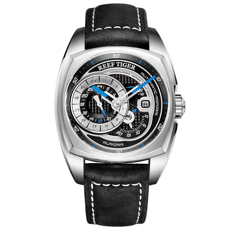 Orologio sportivo da uomo di alta qualità REEF TIGER, impermeabile, con cinturino in vera pelle, multifunzione, RGA3319, orologio meccanico automatico